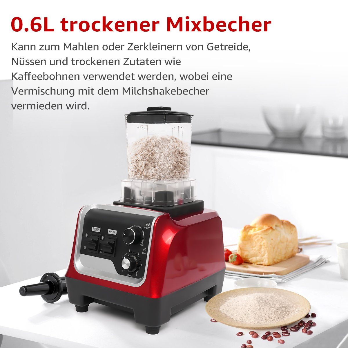 7Magic Standmixer Smoothie Maker Hochleistungsmixer, 32000 U/min, 1600,00 W, Timer, Crush Funktion, Selbstreinigungsfunktion, Puls funktion
