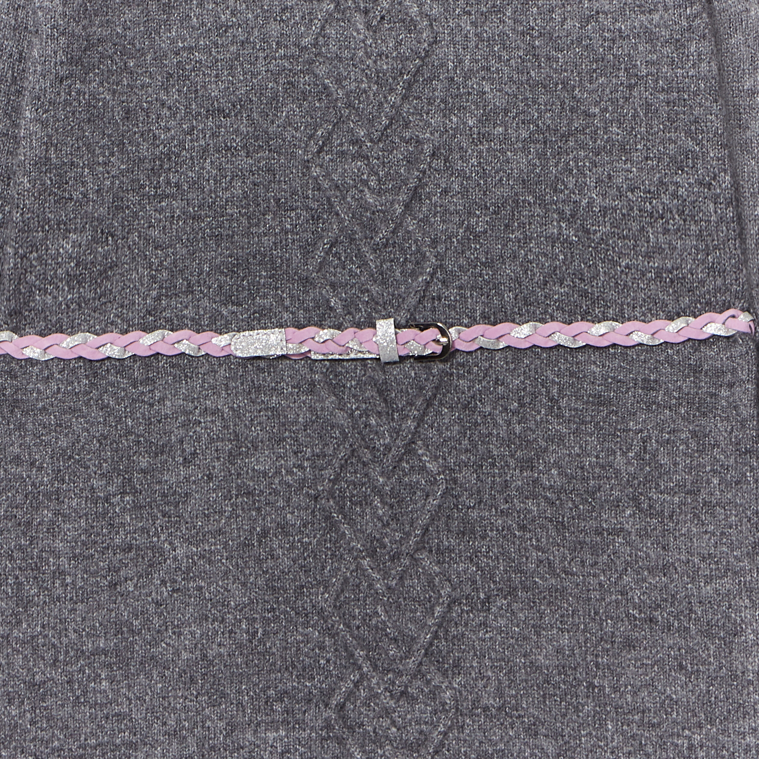 Robe pull avec torsades et ceinture gris foncé fille | La Halle