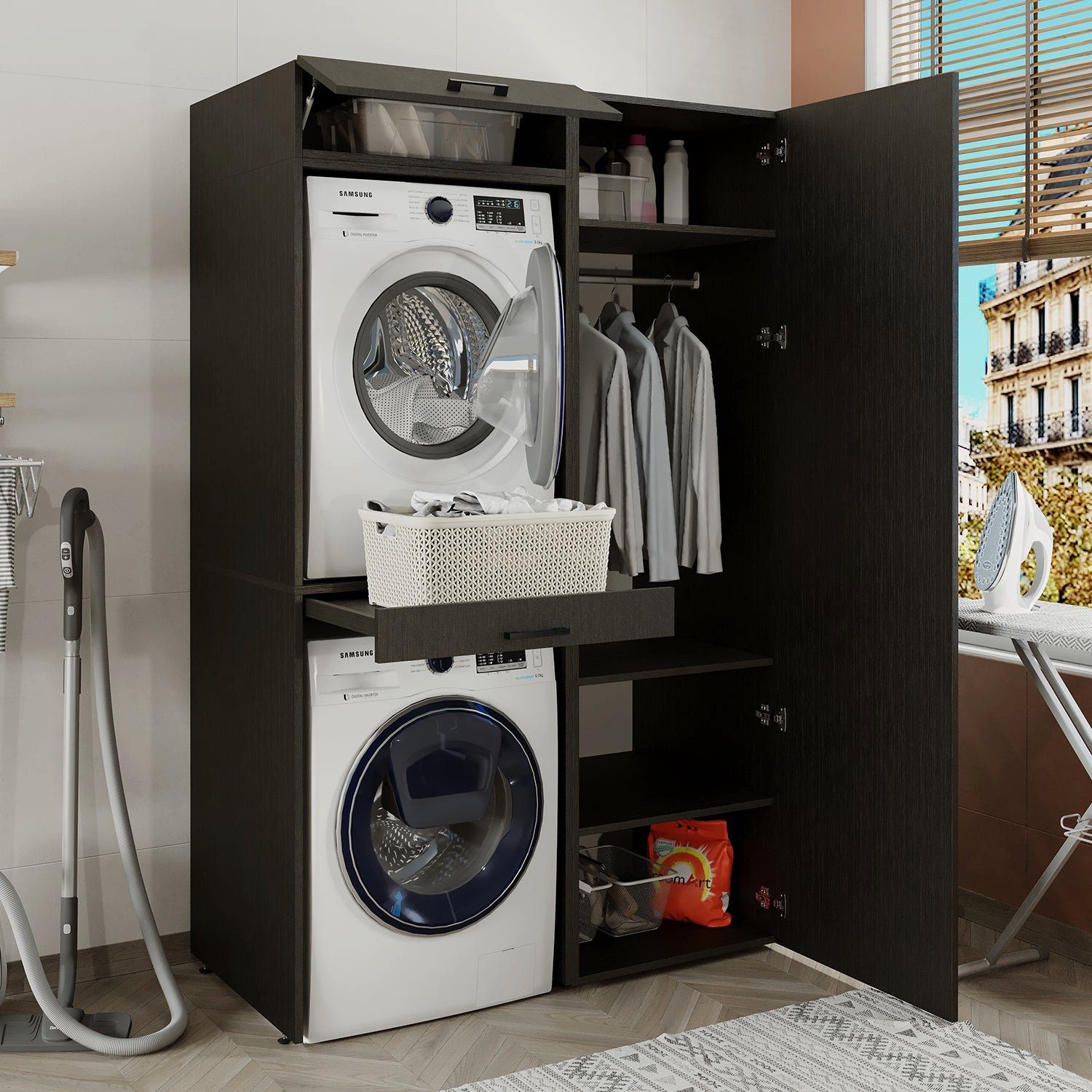 Roomart Waschmaschinenumbauschrank (Waschmaschinenschrank für Trockner und Waschmaschine Überbauschrank)