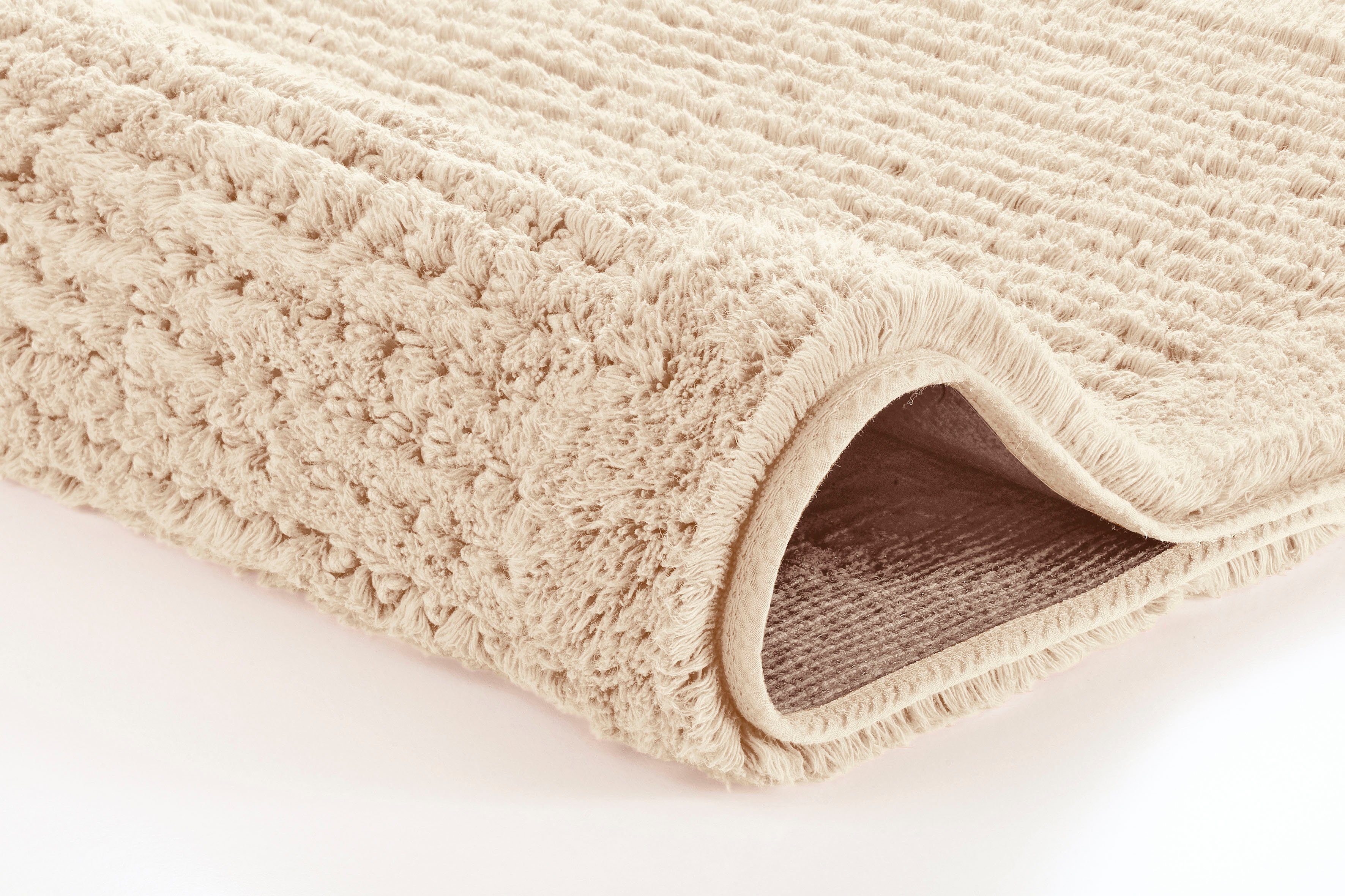 Badematte Net Kleine Wolke, Höhe 17 mm, rutschhemmend beschichtet, fußbodenheizungsgeeignet, Baumwolle, quadratisch, Badteppich, Uni Farben, rutschhhemmend