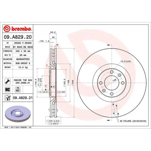 09.A829.21 BREMSSCHEIBE BREMBO VA  VP1 - ATU