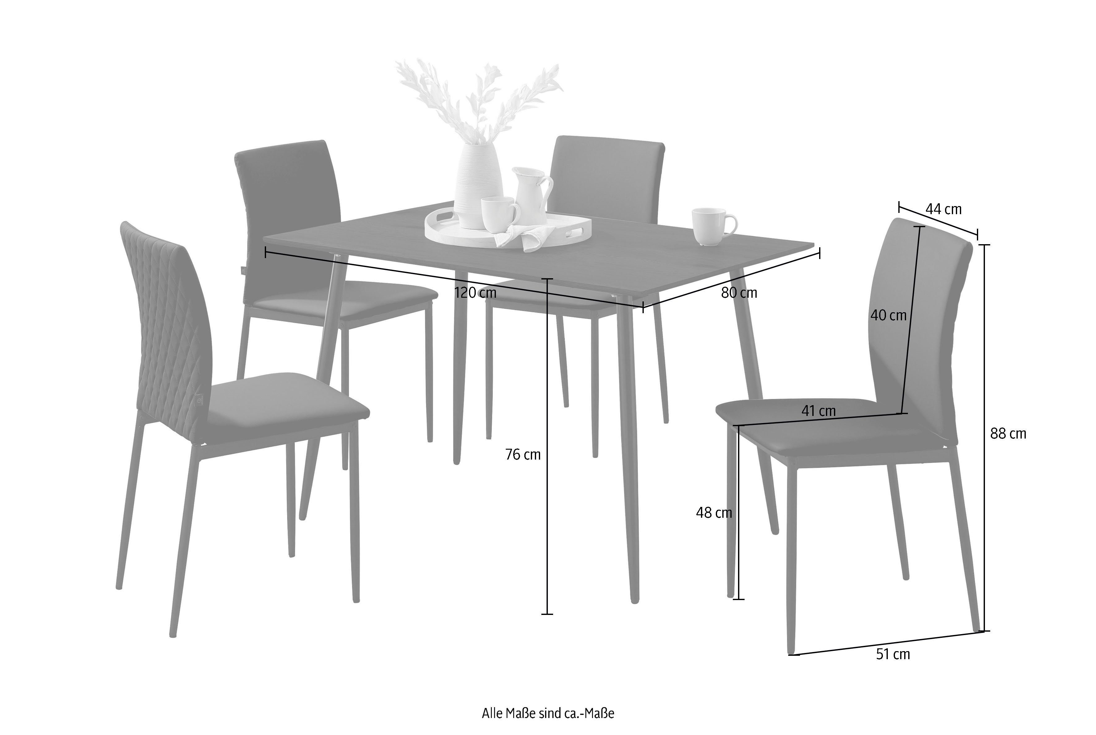 Leonique Essgruppe Pavia + Eadwine, (Spar-Set, 5-tlg., Tisch mit 4 Stühlen), Esszimmerstühle mit Kunstleder oder Samtstoff