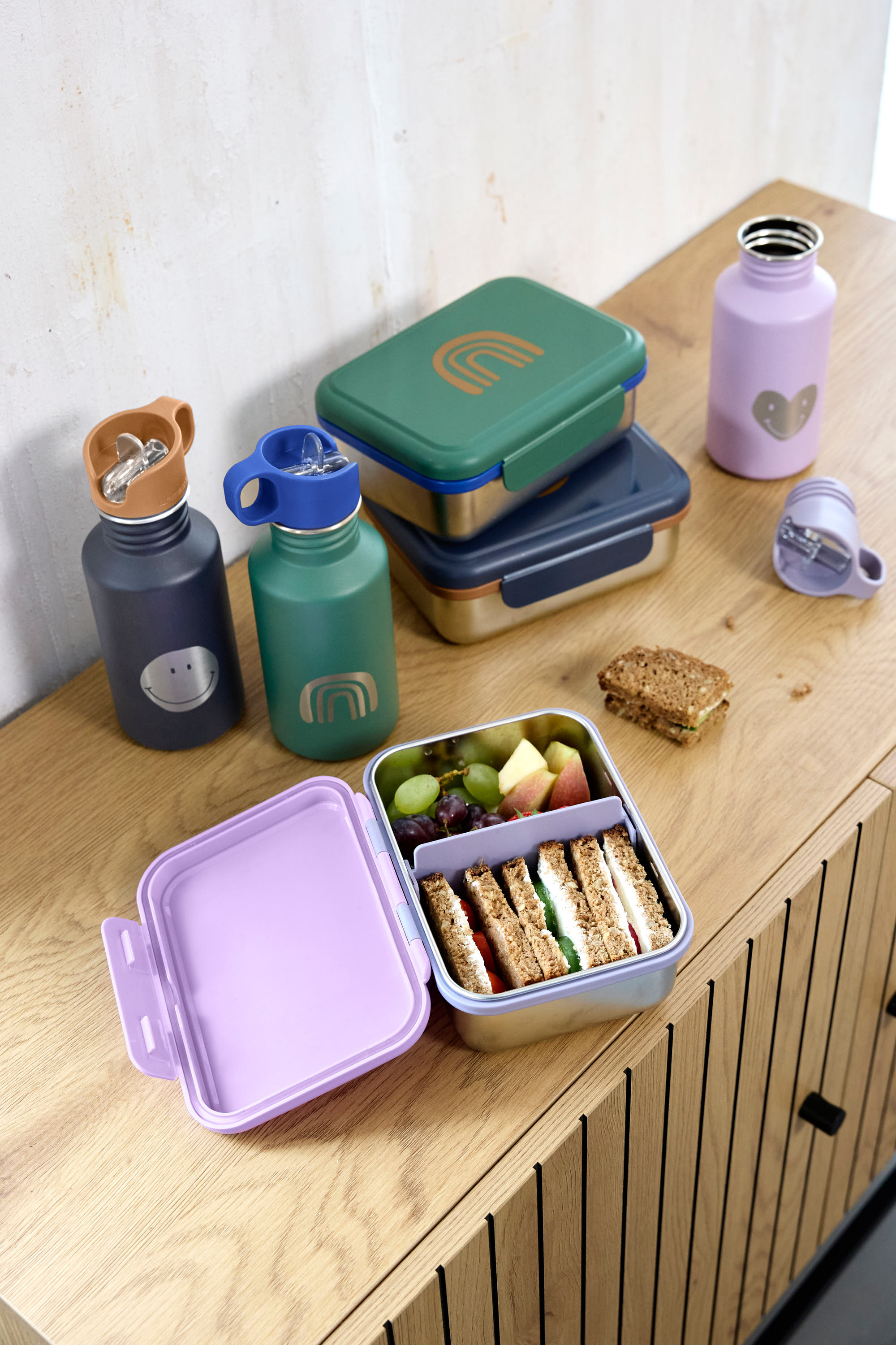 Brotdose Kinder - Edelstahl Lunchbox, Little Gang Regenbogen Grün