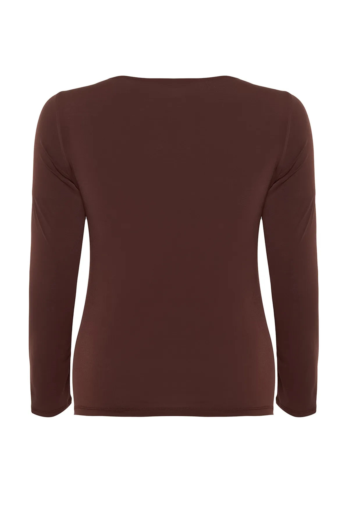 Trendyol Curve  Braune Sandy-Strickbluse mit V-Ausschnitt TBBAW24AF00030