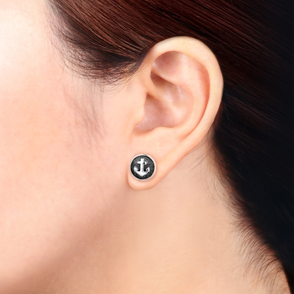 Elli Elli Boucles d'Oreilles Anker Maritim Emaille Sailor Trend 925 Silber Boucles d'oreilles