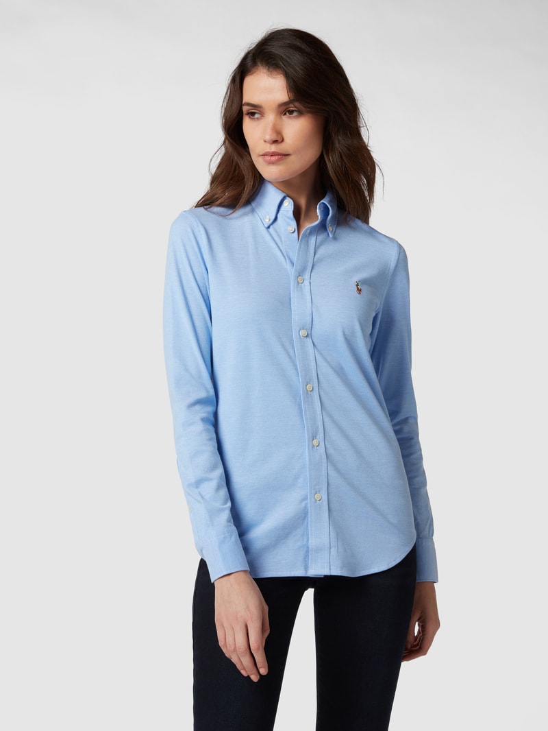 Skinny Fit Bluse aus Piqué in hellblau