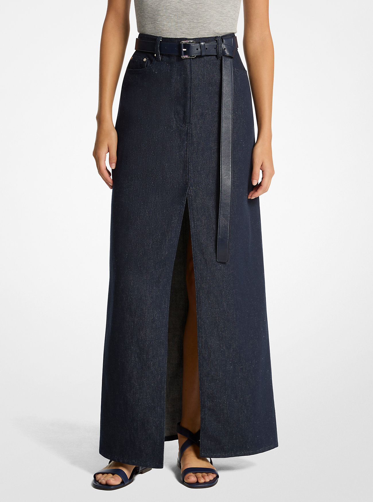 Lin-denim maxiskjørt - INDIGO