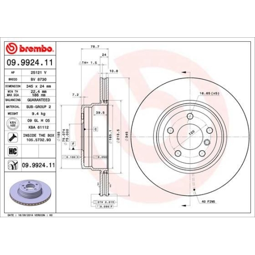 09.9924.11 BREMSSCHEIBE BREMBO HA  VP1 - ATU