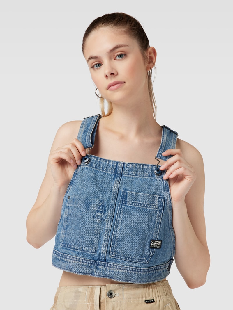 Jeansweste im Used-Look mit Label-Detail in jeans