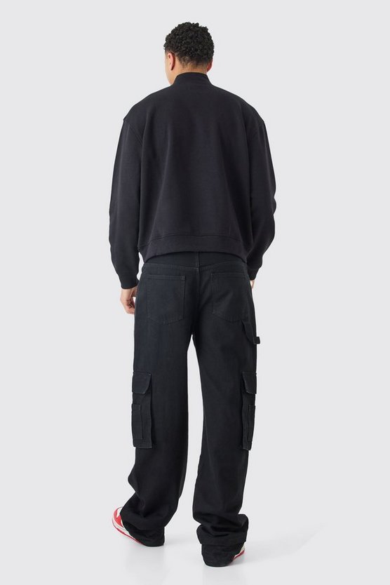 Kastiges Oversize Sweatshirt mit 1/4 Reißverschluss und 3D Stickerei