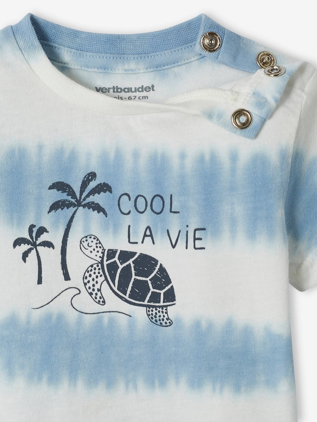 T-shirt tortue bébé tie and dye bleu ciel