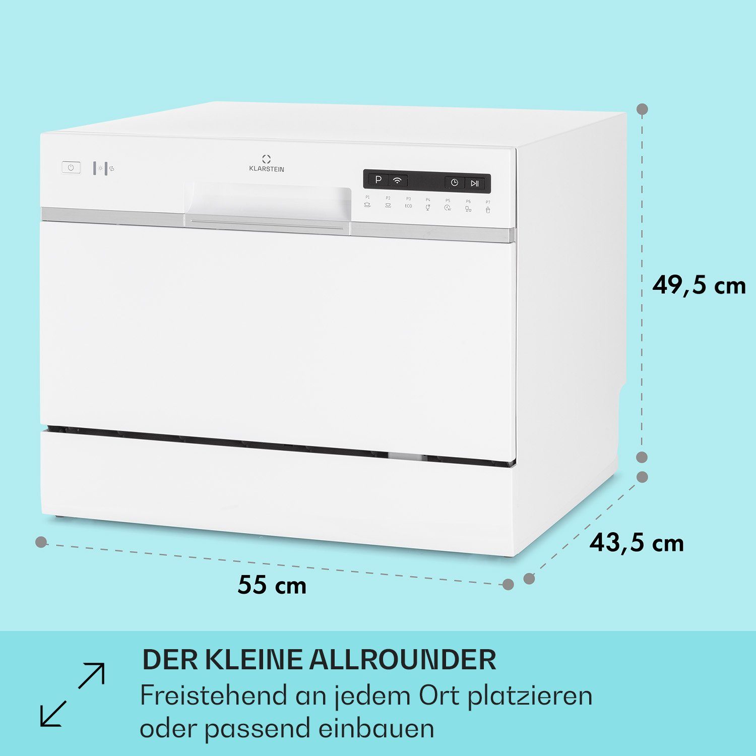 Klarstein Standgeschirrspüler Amazonia 6 Smart Geschirrspüler App-Steuerung freistehend 1380W, 10041885, 6.5 l, Spühlmaschine 55 cm freistehend oder einbaufähig weiss
