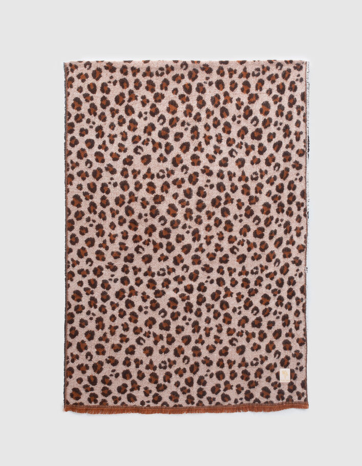 Echarpe beige jacquard motif léopard fille