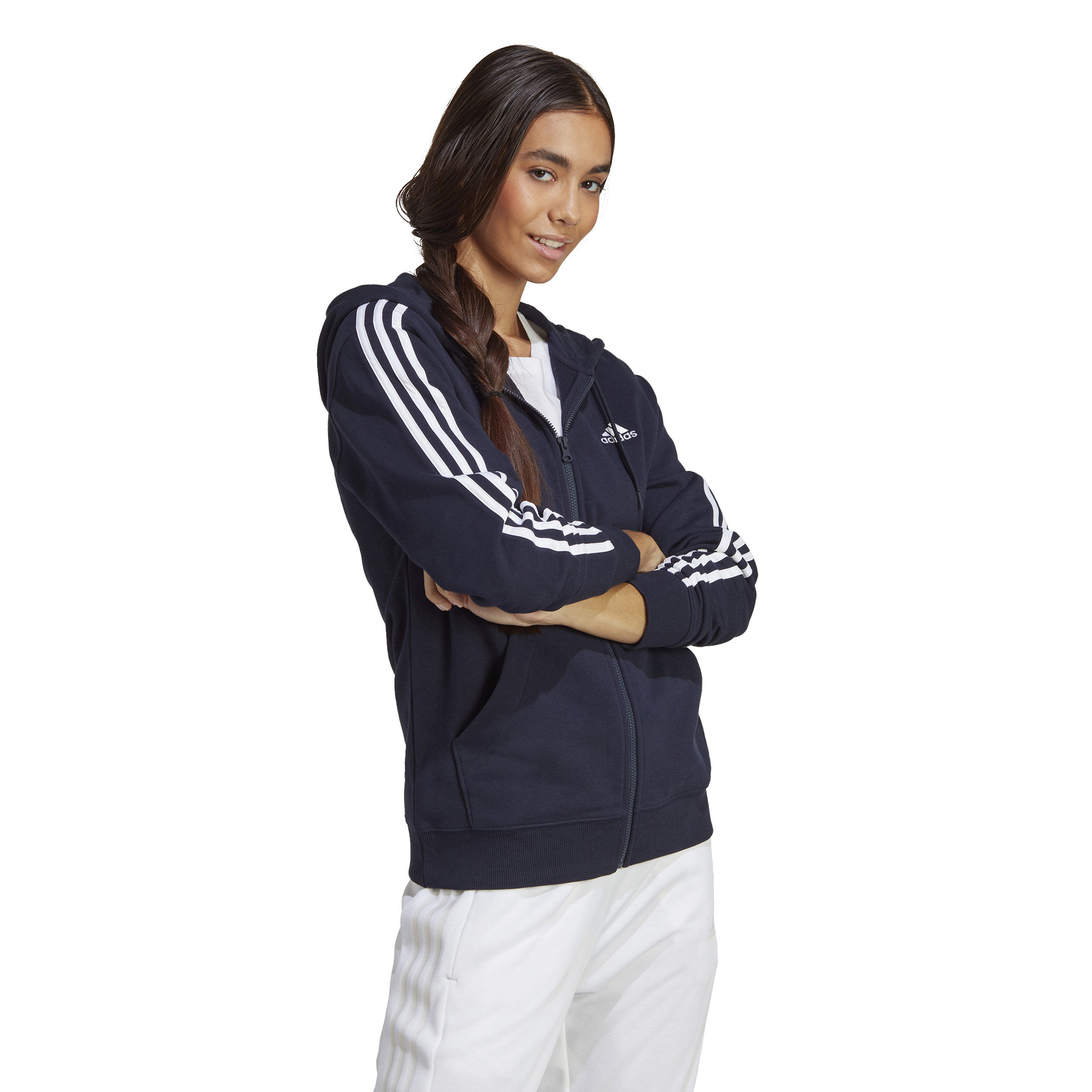 3 Stripes French Terry Sweatjacke Damen - Dunkelblau, Weiß