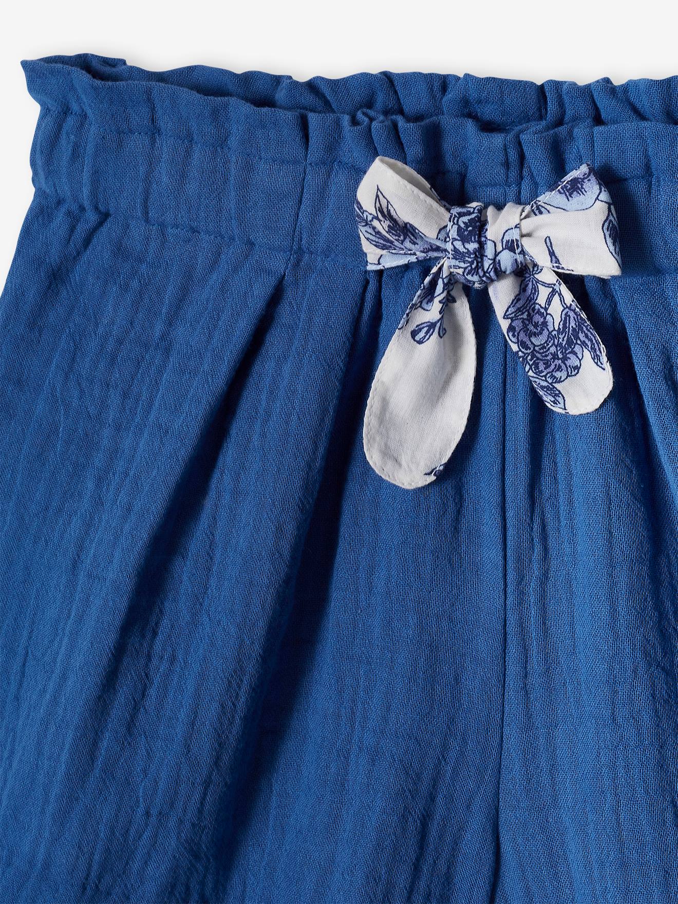 Vertbaudet Mädchen Shorts mit Bogenkante, Musselin - blau bedruckt