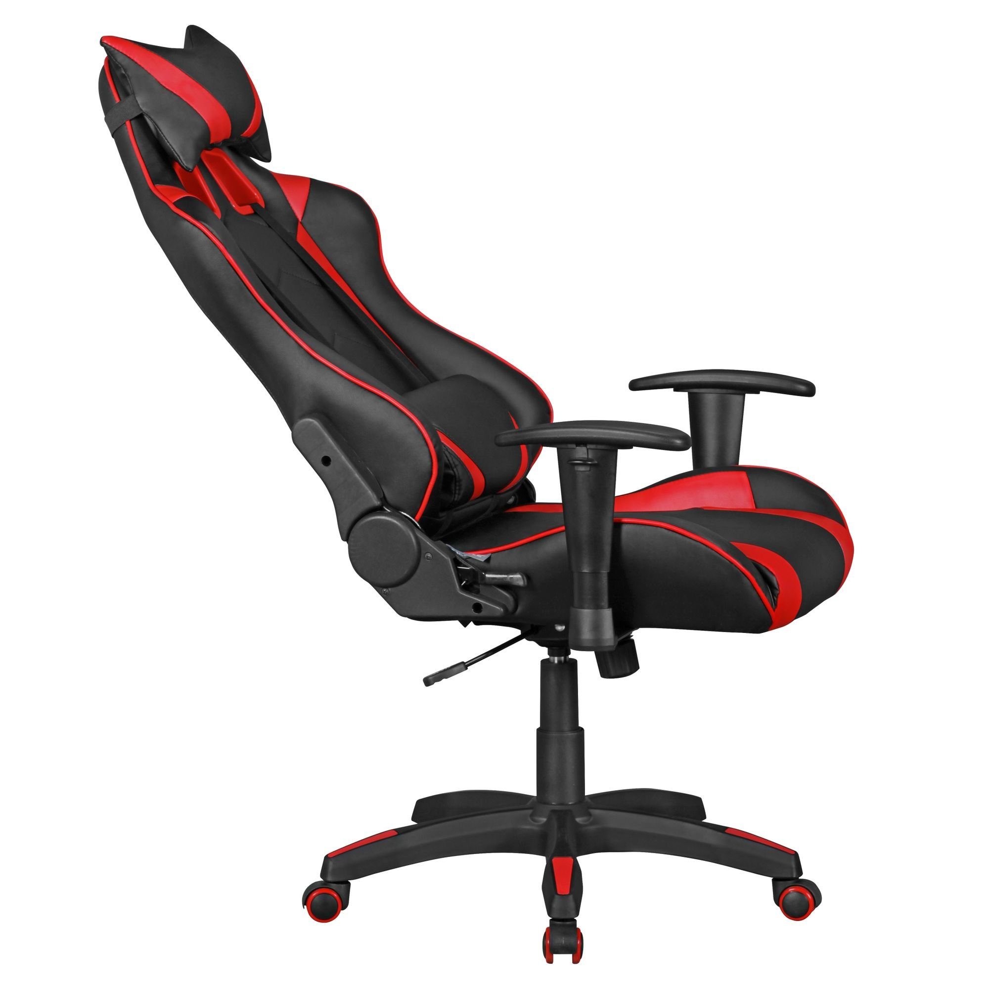 FINEBUY Gaming Chair SuVa6259_1 (Kunstleder Schwarz / Rot Schreibtischstuhl Drehbar), Bürostuhl Chefsessel Racing, Drehstuhl Sport Optik