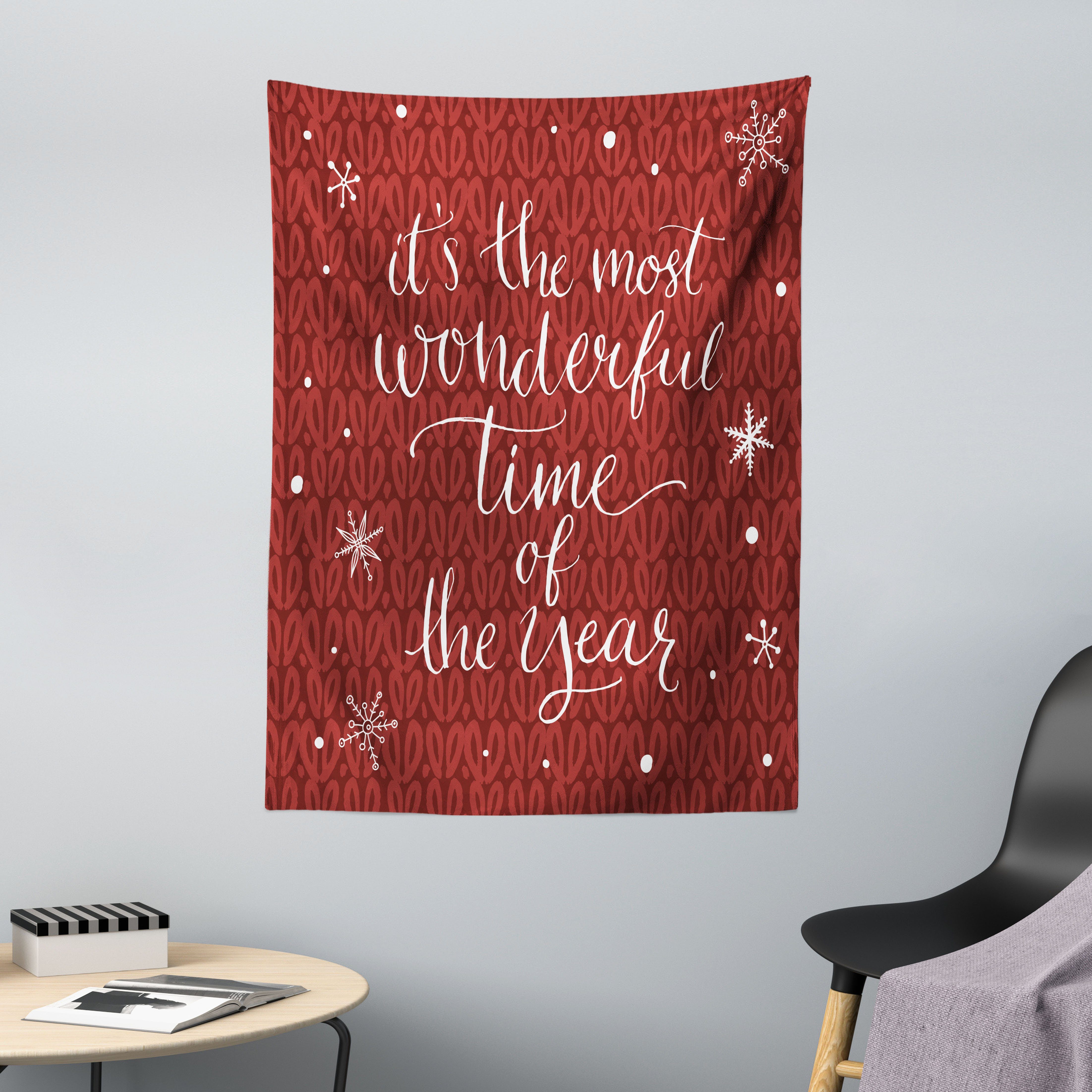 Wandteppich aus Weiches Mikrofaser Stoff Für das Wohn und Schlafzimmer, Abakuhaus, rechteckig, Zitat Weihnachten und Schneeflocken
