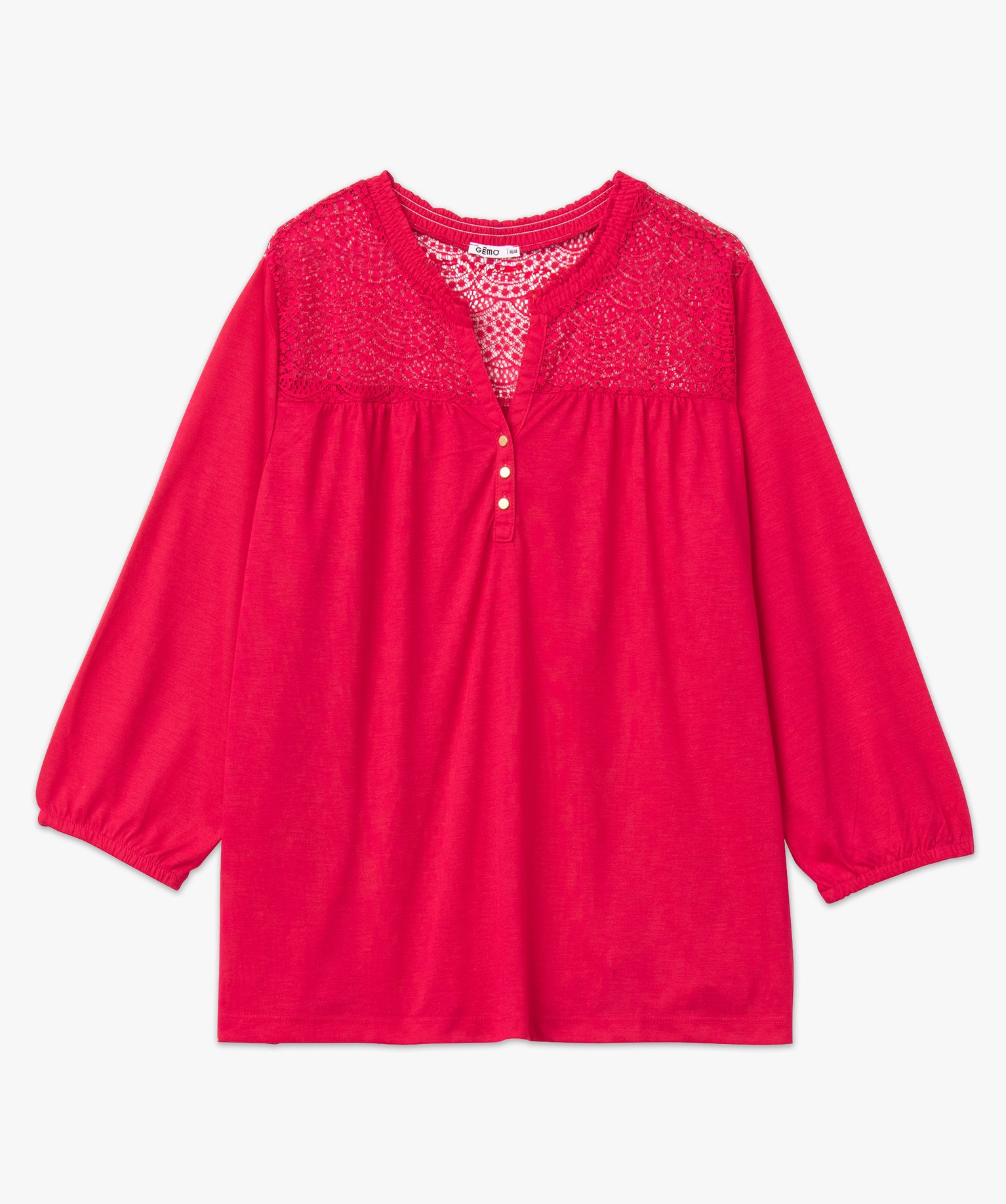 Tee-shirt droit manches 3/4 à col boutonné femme grande ta... rose | GEMO