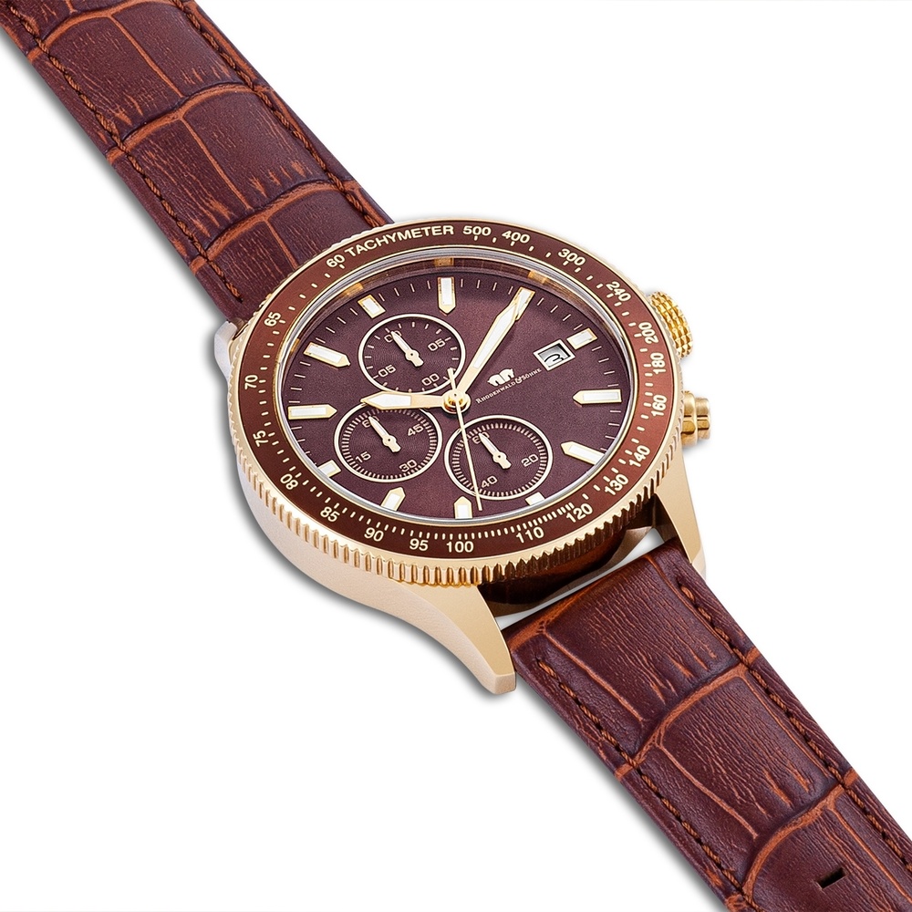 Rhodenwald & Söhne Chronographe Karthago II en Or jaune Cuir véritable en Marron Montre