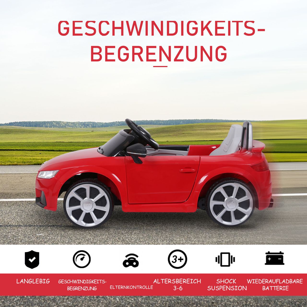 HOMCOM Kinderfahrzeug Elektroauto Fernbedienung MP3 PP Rot