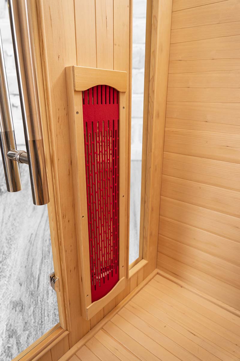 PureHaven Infrarotkabine 175x120x190 cm aus kanadischem Hemlock-Holz Bluetooth-Soundsystem Timer Lichttherapie in 4 Farben digitale Steuerung