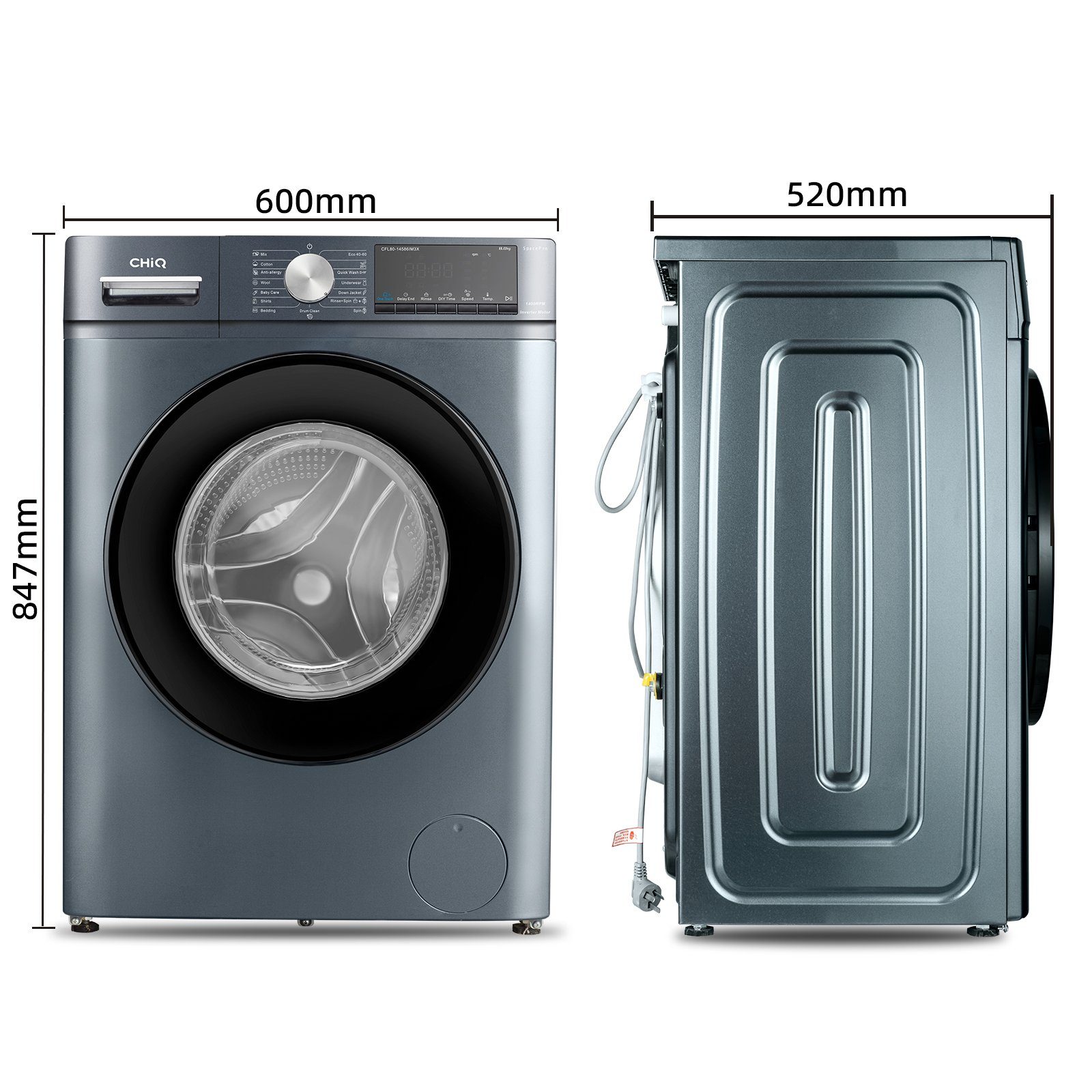 CHiQ Waschmaschine CFL80-14586IM3XB, 8 kg, 1400 U/min, Inverter-Motor, Dampfwäsche, Schnellreinigung, Kindersicherung
