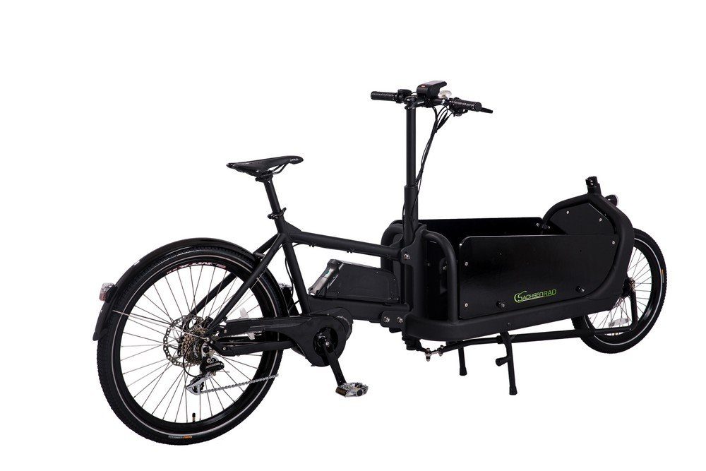 SachsenRAD E-Bike E-Bike Cargo Lastenrad 20 Zoll 250W 36V Schwarz, 8 Gang Shimano, Kettenschaltung, Mittelmotor, (1 Stück), mit Regenabdeckung