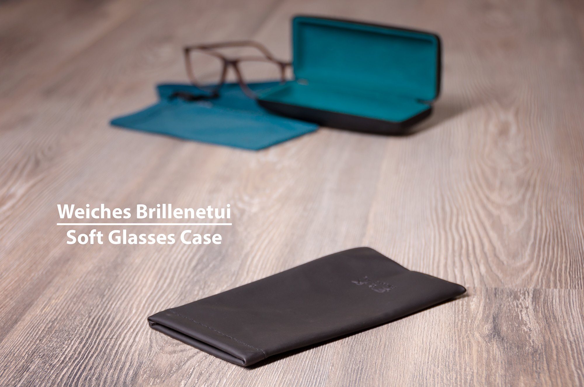 Edison & King Brillenetui Brillenetui-Set mit Brillenputztuch, Hartschalenetui, Einstecketui, Pouch & Putztuch