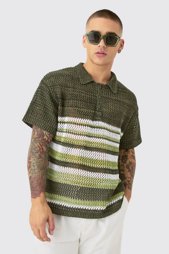 Kastiges Oversize Poloshirt mit Farbverlauf