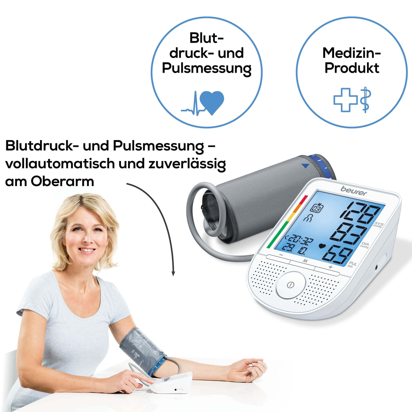 Beurer Sprechendes Oberarm-Blutdruckmessgerät BM 49-Oberarm-Blutdruckmessgerät mit Sprachausgabe & Erkennung von Herzrhythmusstörungen