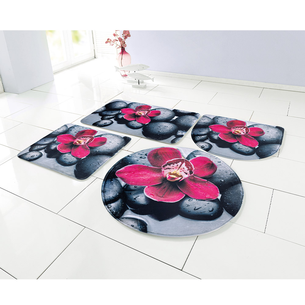 Santosini Weichschaum-Badematte, halbrund ca. 50 x 55 cm - Orchidee auf Steinen