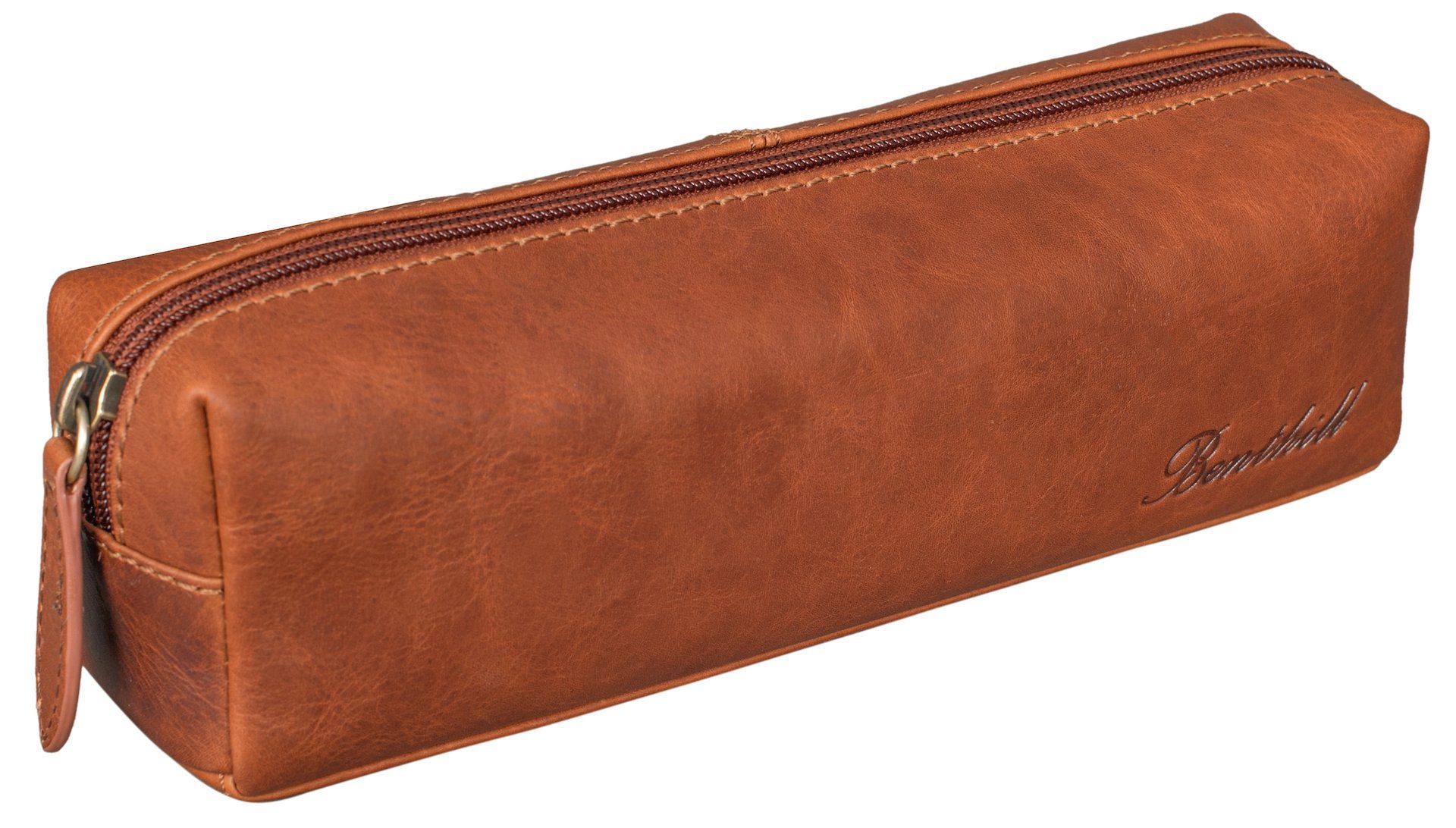 Benthill Pencilbag Echt Leder Federmappe Leder Vintage Federmäppchen Kosmetiktasche, Reißverschlussfach