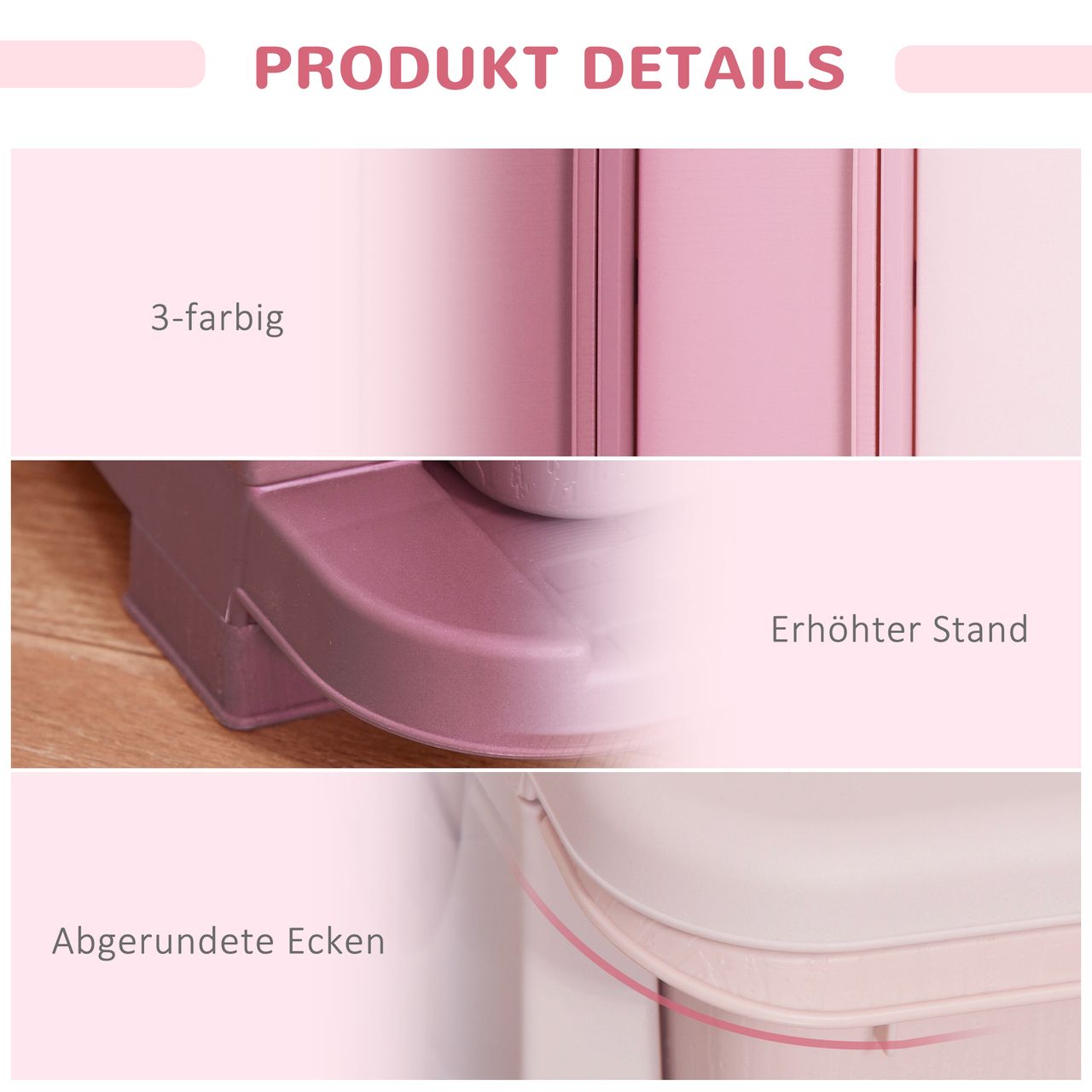 HOMCOM Schubladenschrank für Kinder mit Stauraum Aufbewahrungsboxen Spielzeug-Organizer Spielzeugkiste drei Ebene für Kinderzimmer 3-6 Jahre Kindermöbel Rosa 37 x 37 x 56,5 cm