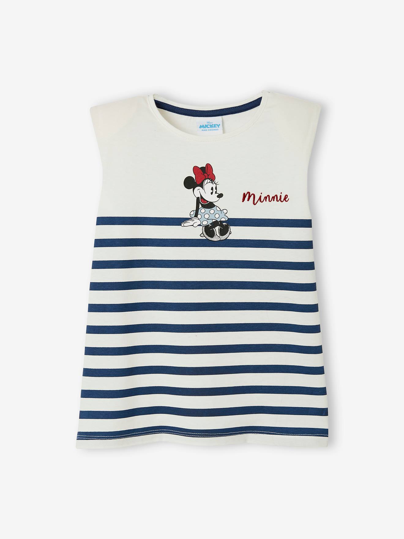 T-shirt manches courtes avec épaulettes DS® Minnie fille blanc rayé