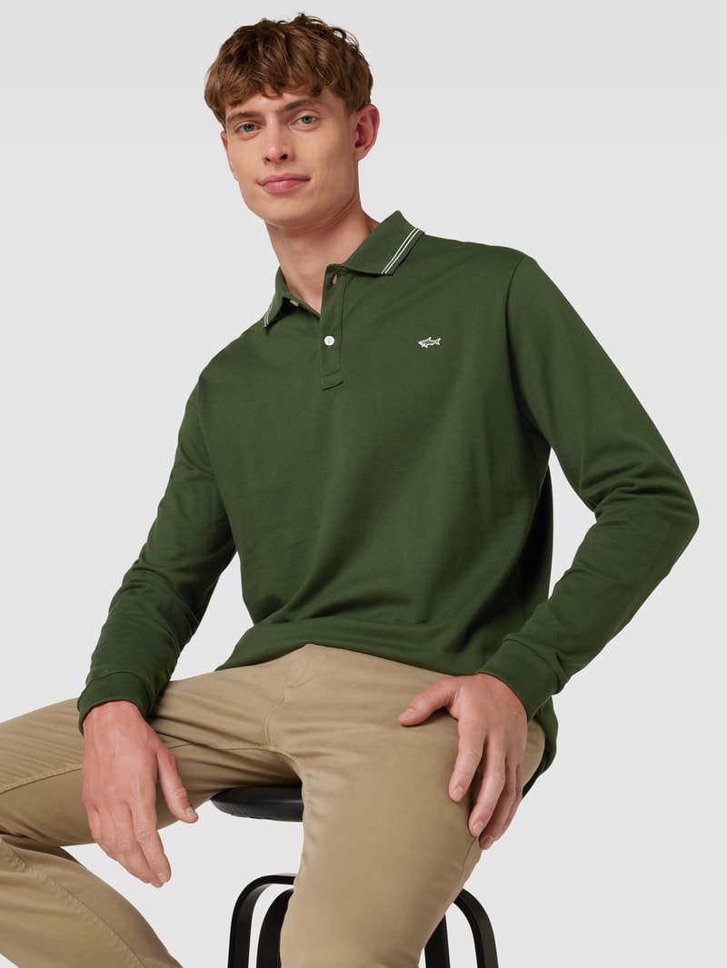 Poloshirt mit Logo-Stitching in olivgrün