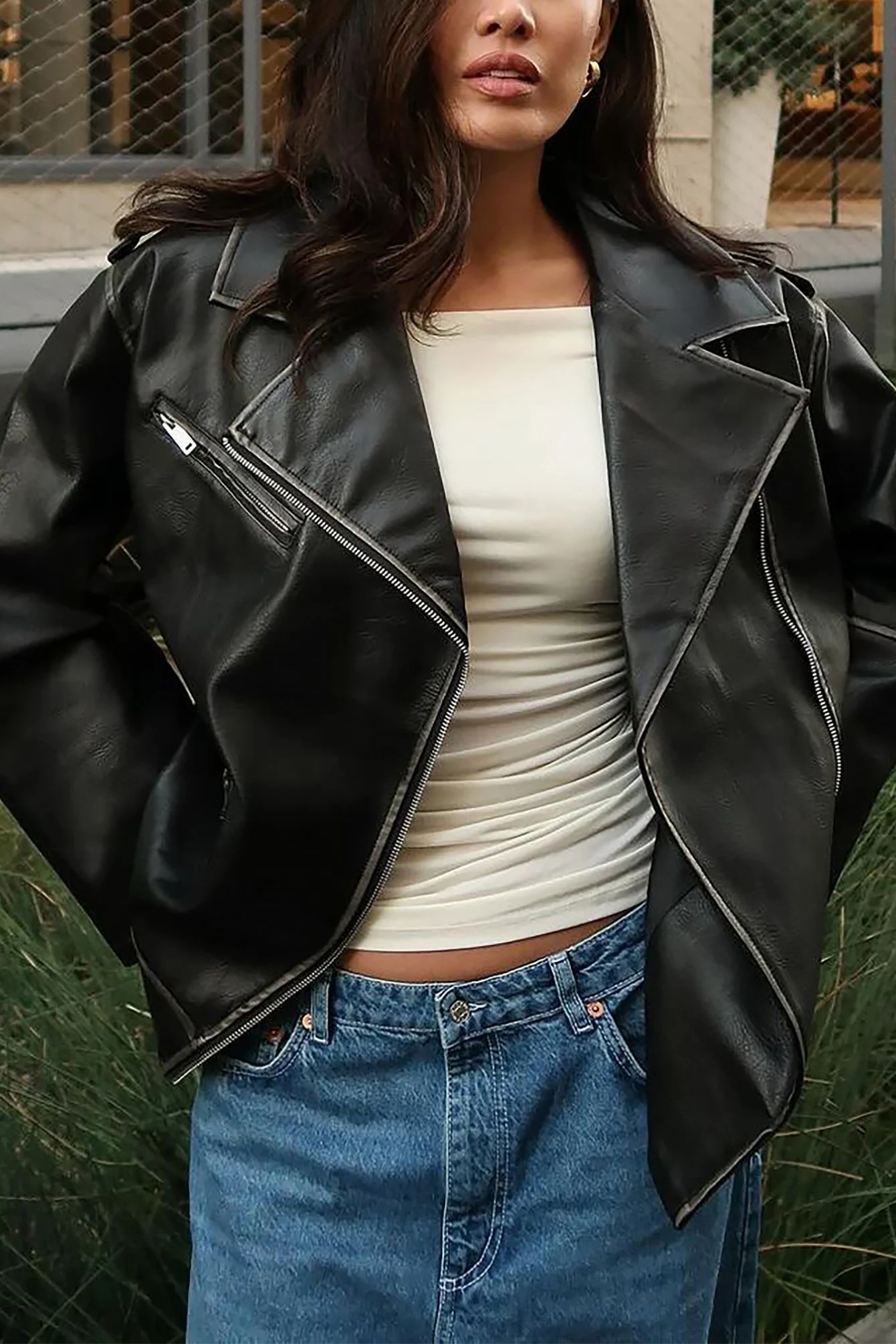 Verwaschene PU-Bikerjacke