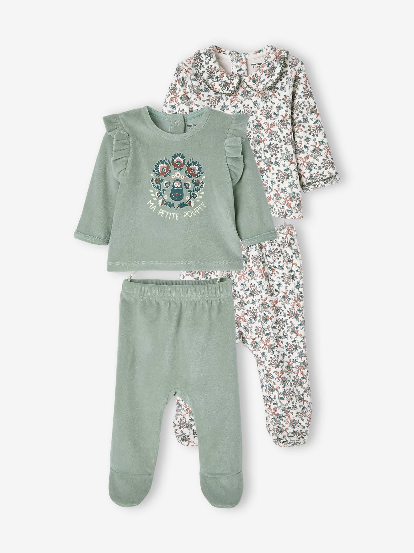 Lot de 2 pyjamas en velours bébé fille lot ivoire