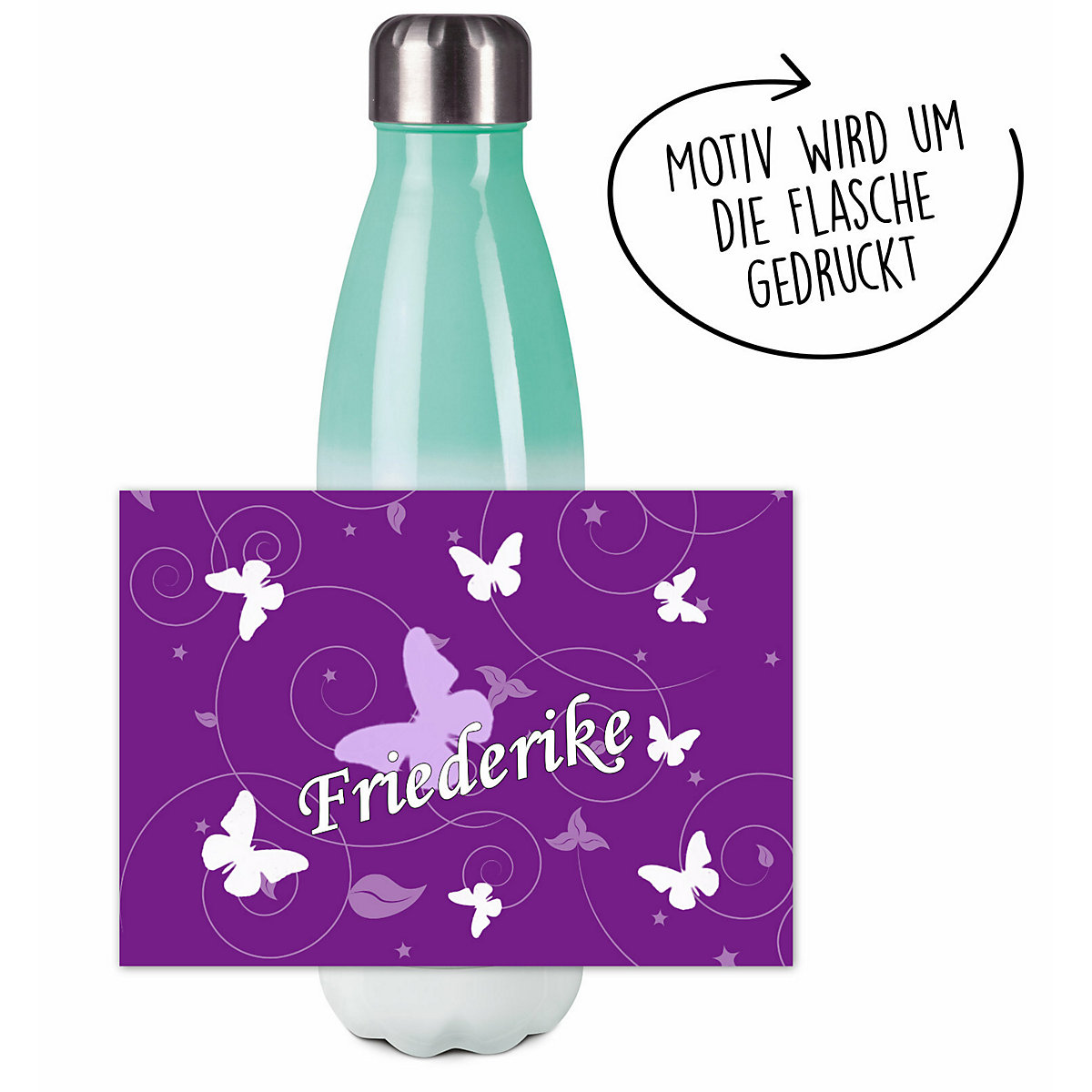 Edelstahl Kinder Thermoflasche / Trinkflasche bunt Schmetterling Ornamente Farbe lila Spülmaschinenfest, Auslaufsicher, Bruchfest, Doppelwandig, Für Heißgetränke geeignet, Mit Deckel, Isoliert