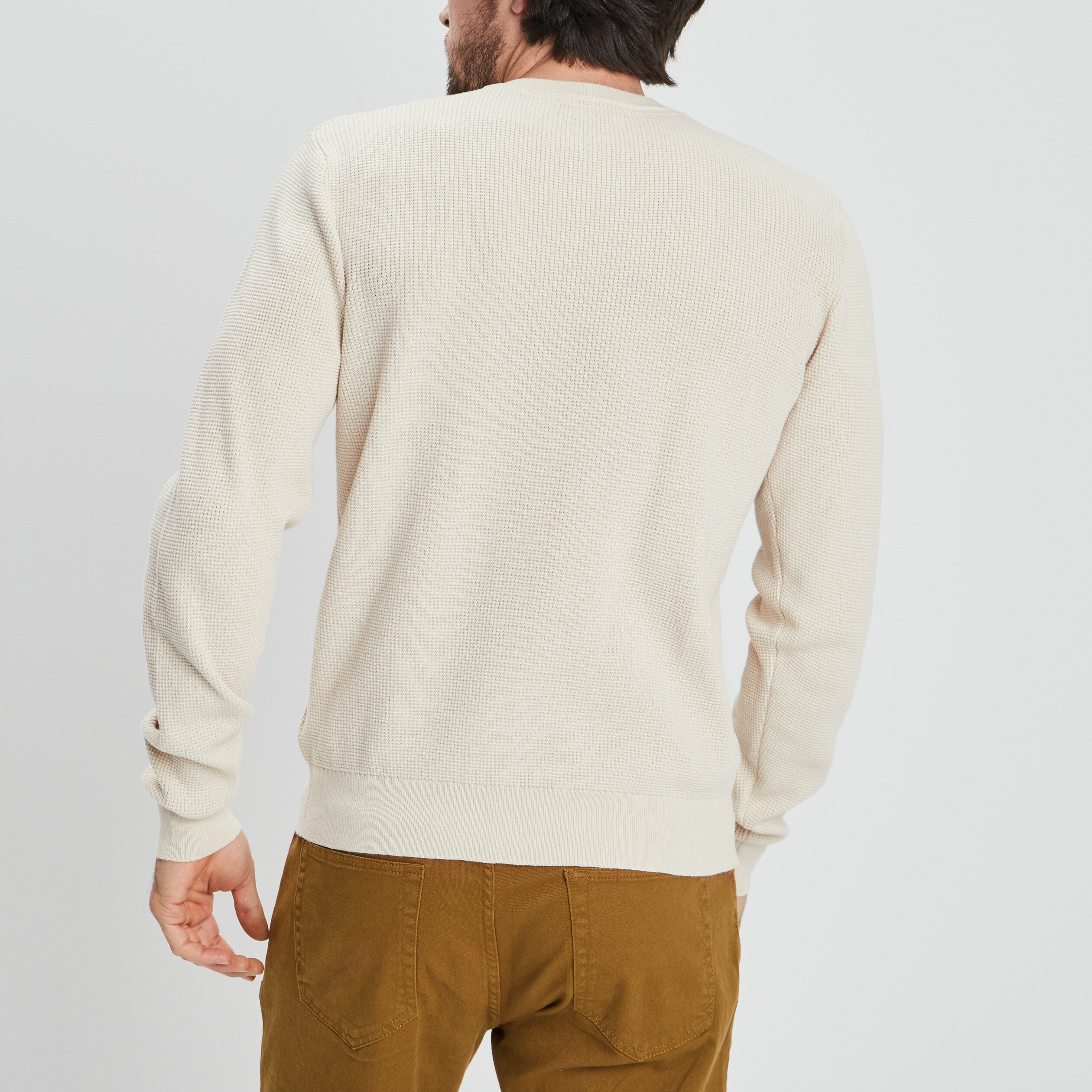 Pull avec col rond à relief creme homme | La Halle