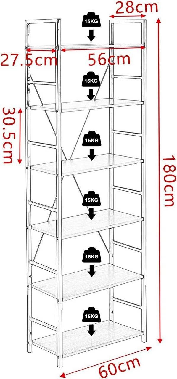 Woltu Bücherregal, 1-tlg., Hochregal Standregal Holz mit 6 Ablagen Badregal