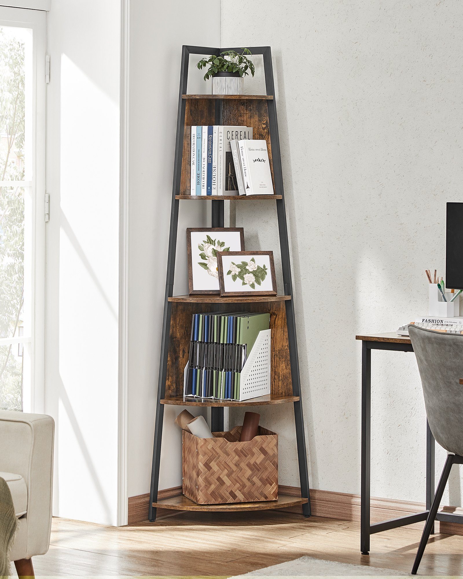 VASAGLE Eckregal Bücherregal, mit 5 Ablagen, Standregal, 45 x 45 x 182 cm