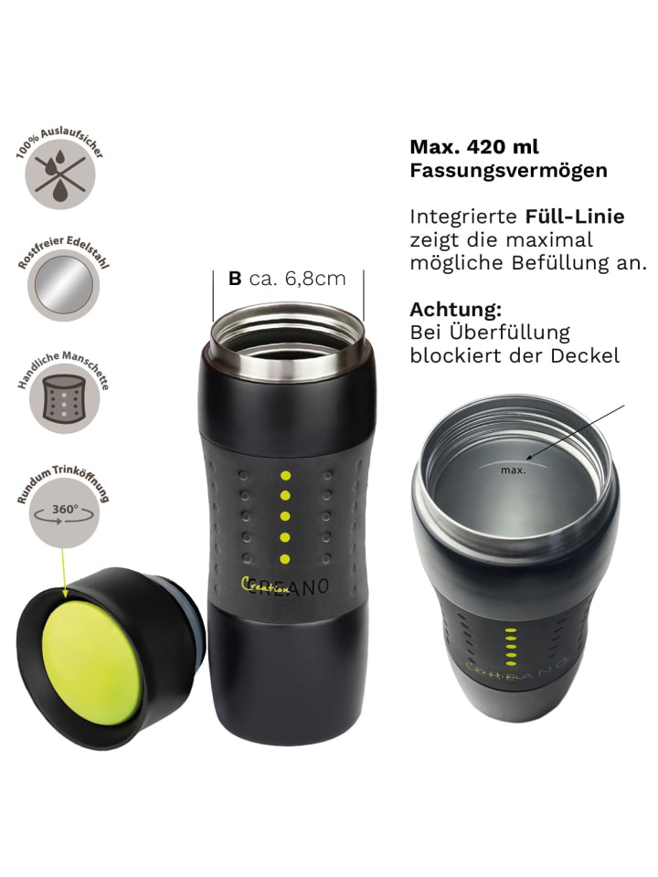 Creano 3x Creano Travel-Mug 400ml Schwarz   Rosa   Grün isolierend aus Edelstahl günstig kaufen onesize