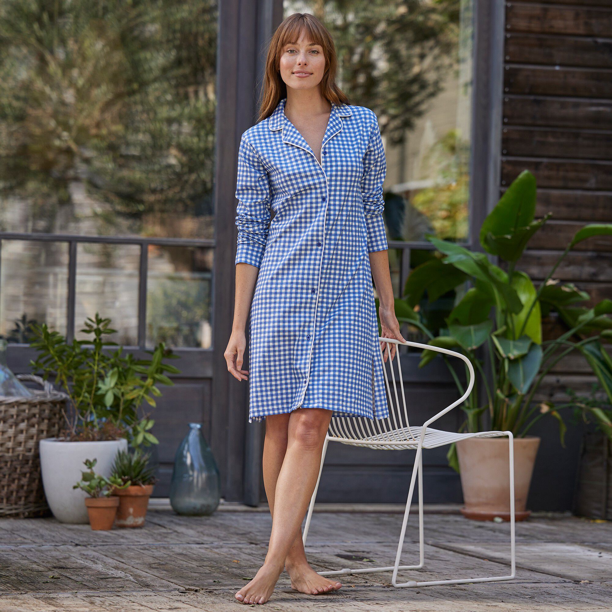 Chemise de nuit boutonnée imprimé petits carreaux