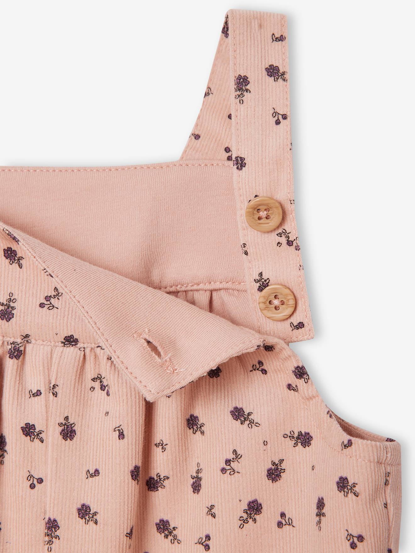 Salopette bébé en velours imprimé rose poudré