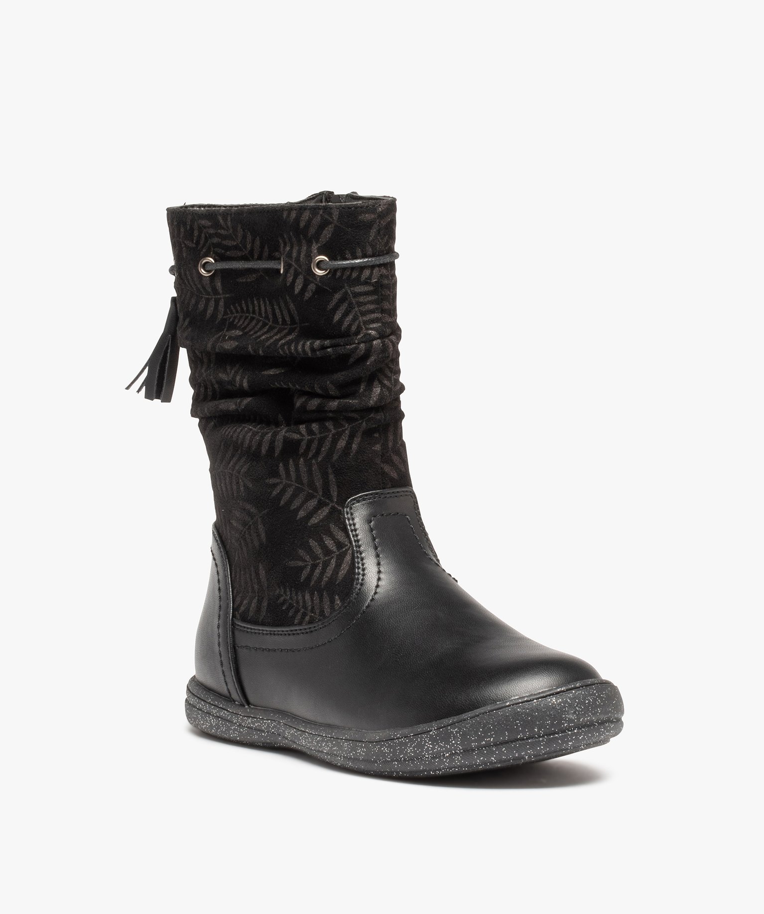 Bottes fille à semelle pailletée et tige imprimée noir | GEMO