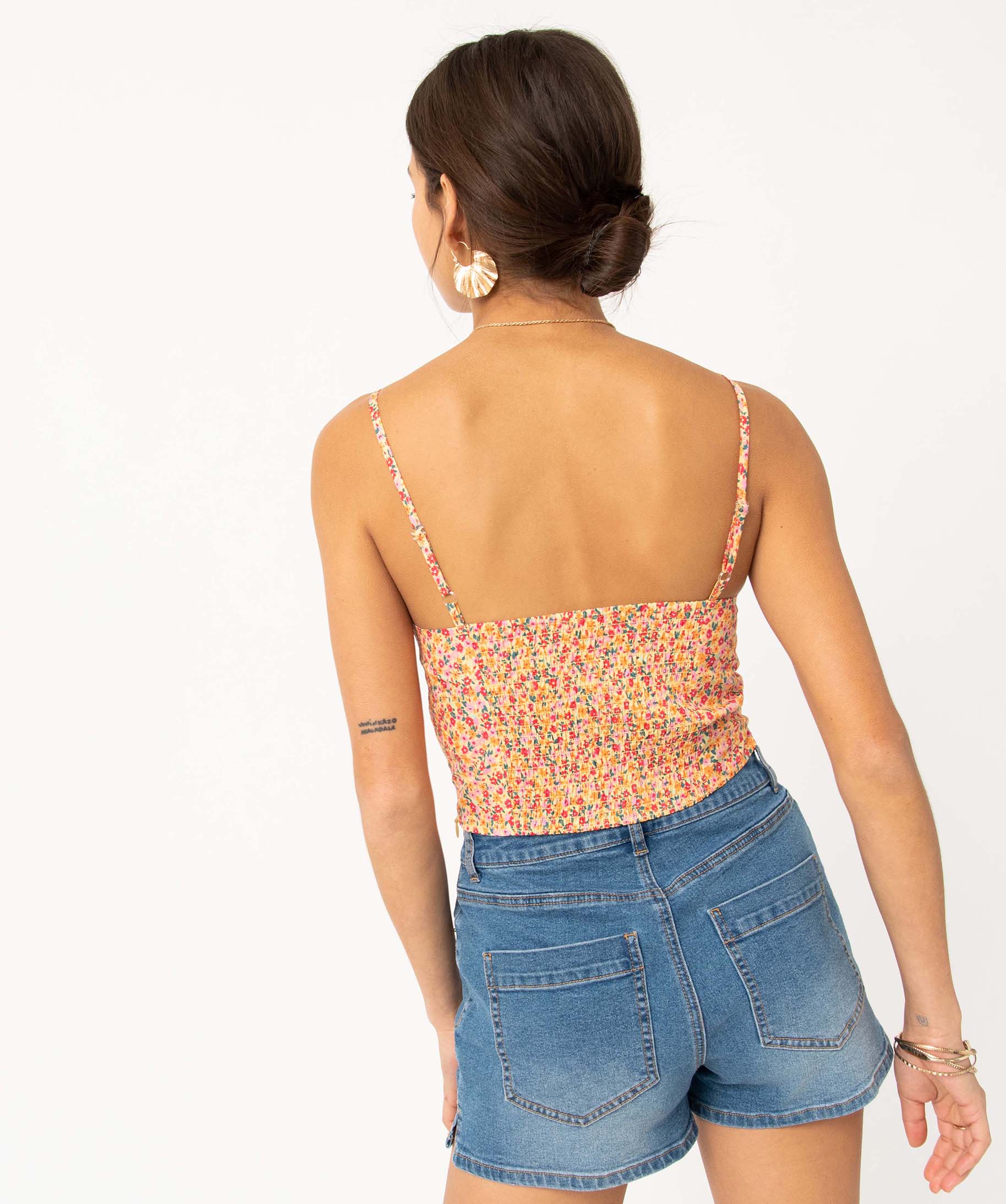 Blouse femme à bretelles et dos smocké imprime | GEMO