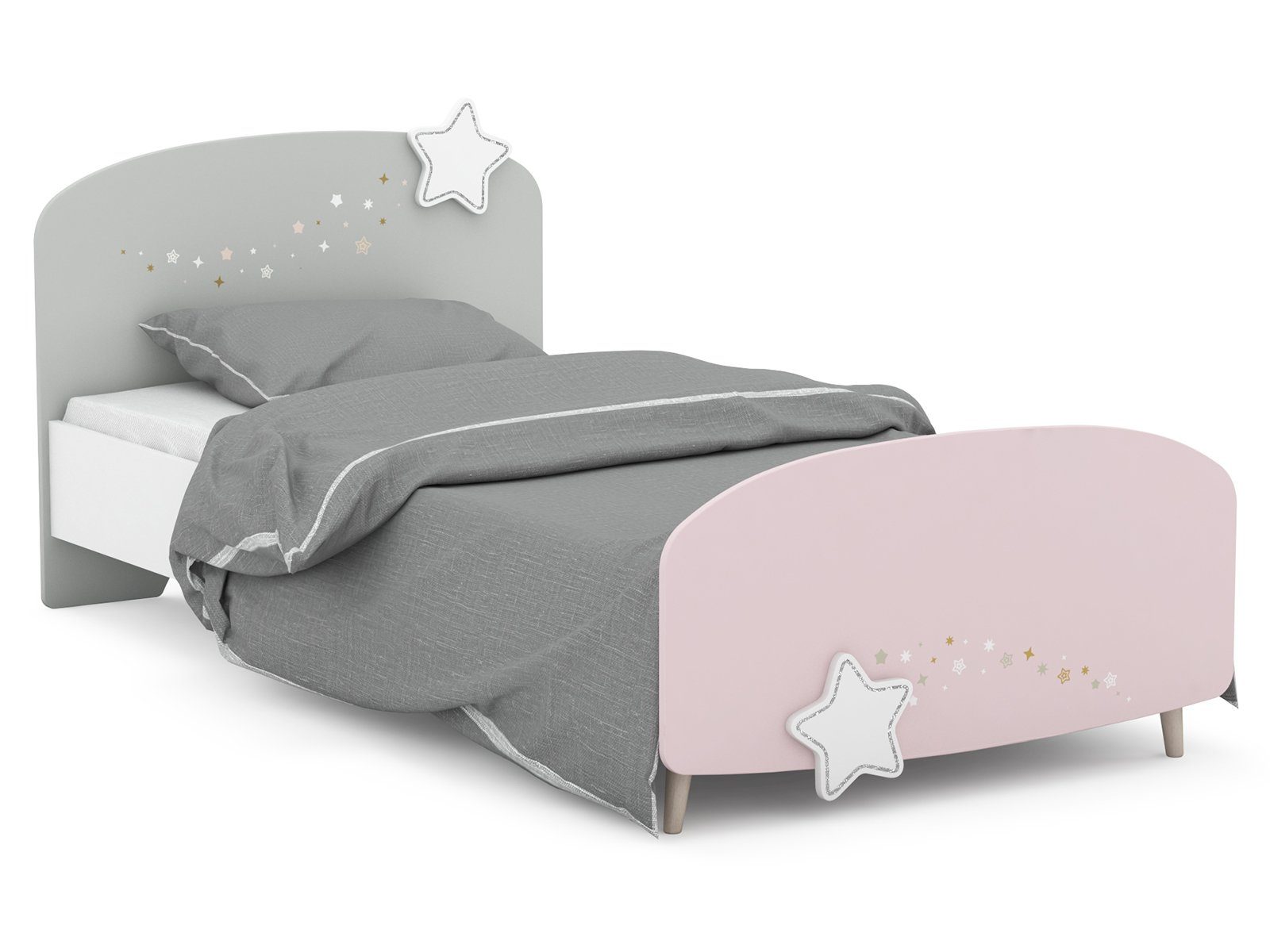 möbelando Jugendzimmer-Set Savannah, (4-St), Modernes Kinderzimmer in Pastellfarben (Weiß/Grau/Rosa), Korpus aus Spanplatte, Front aus MDF bestehend aus 1 Kleiderschrank, 1 Schubladenkommode, 1 Bett und 1 Nachttisch. Individuelle Stellmöglichkeit