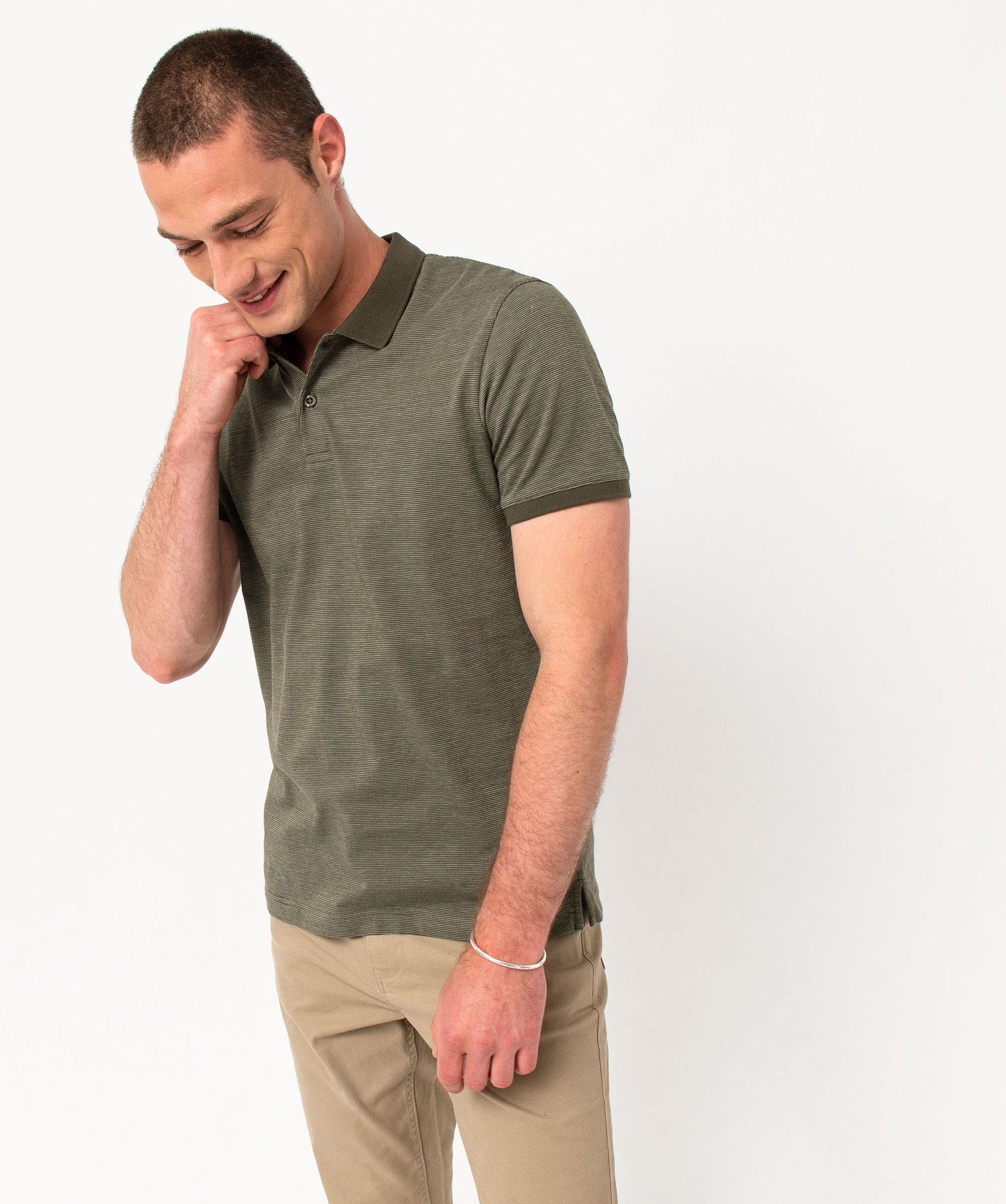 Polo manches courtes en maille piquée homme kaki | GEMO