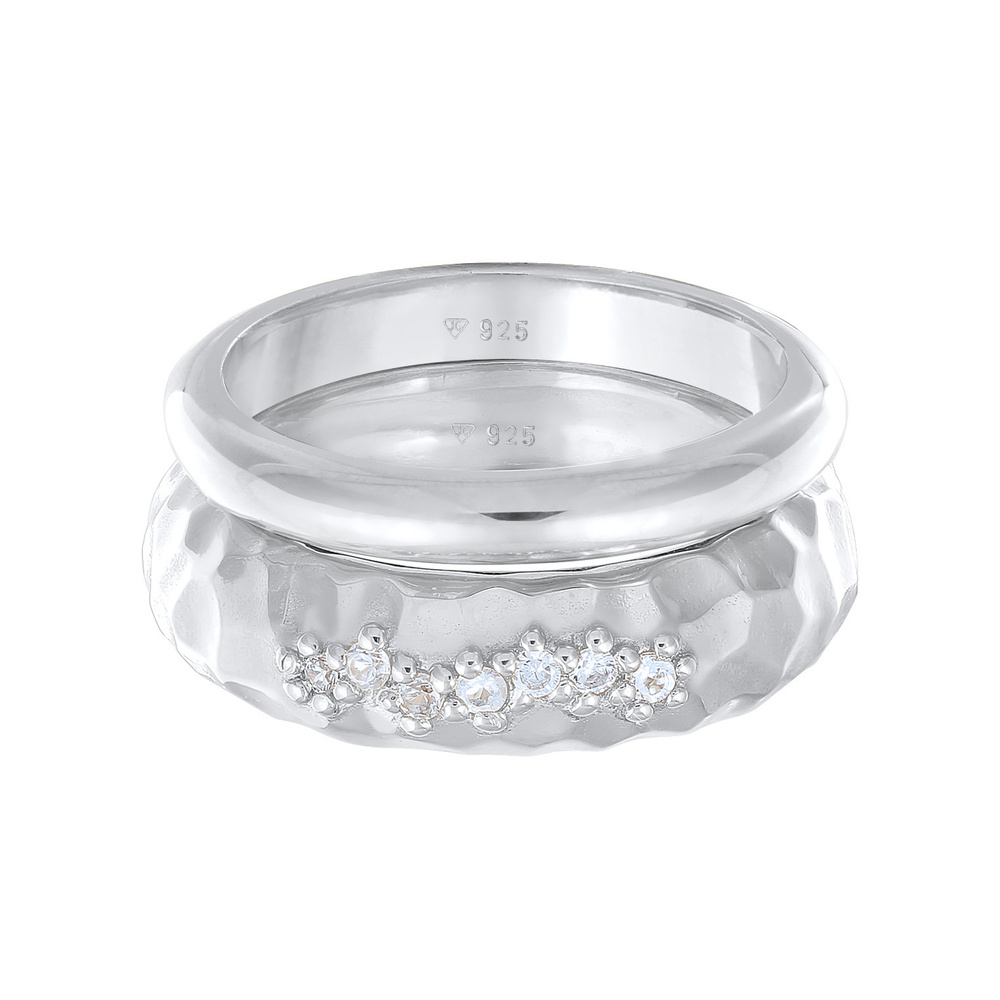 Elli PREMIUM Elli PREMIUM Bague Femmes Bande Set de 2 Martelé avec Topaze en Argent Sterling 9 Bague