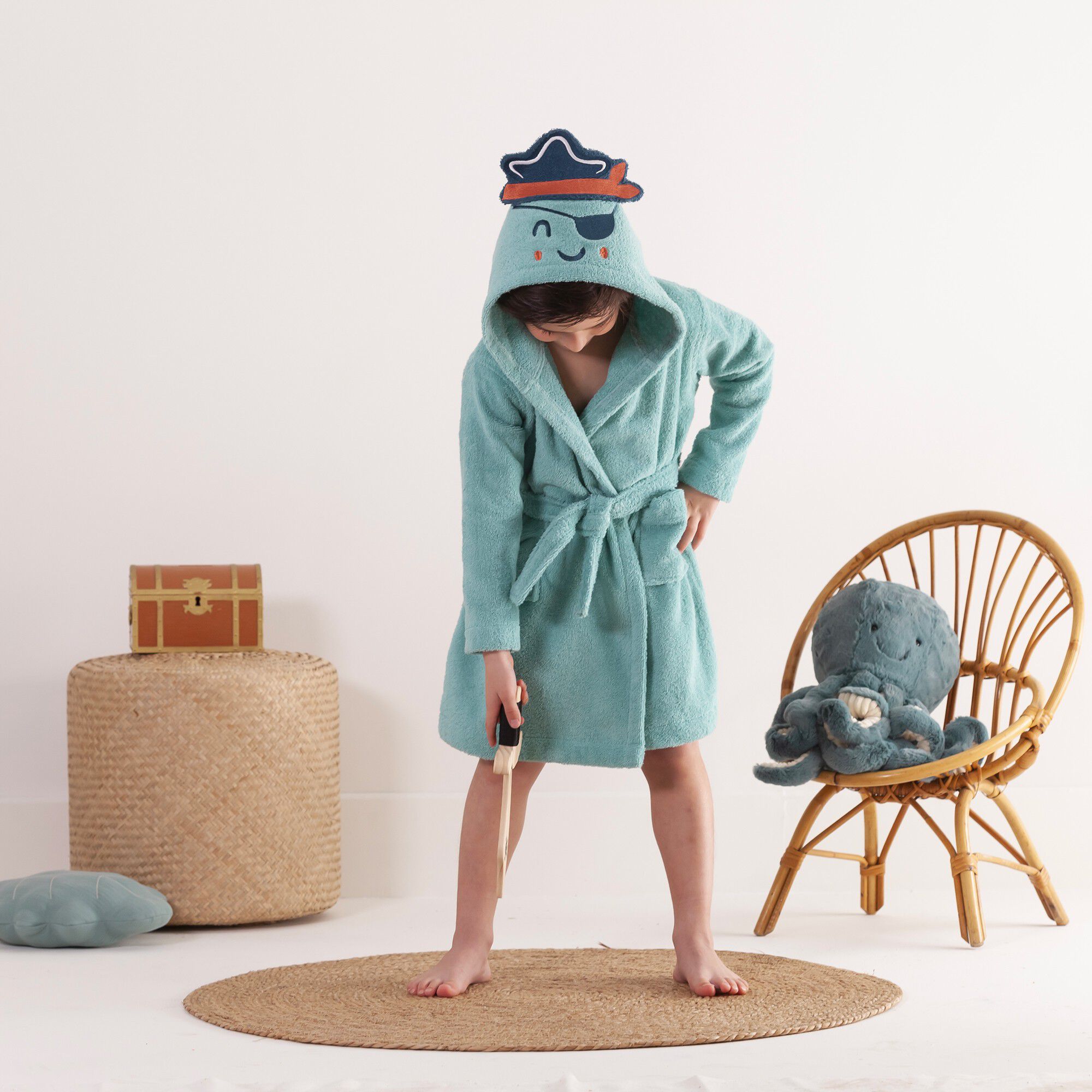 Peignoir de bain enfant pirate éponge coton